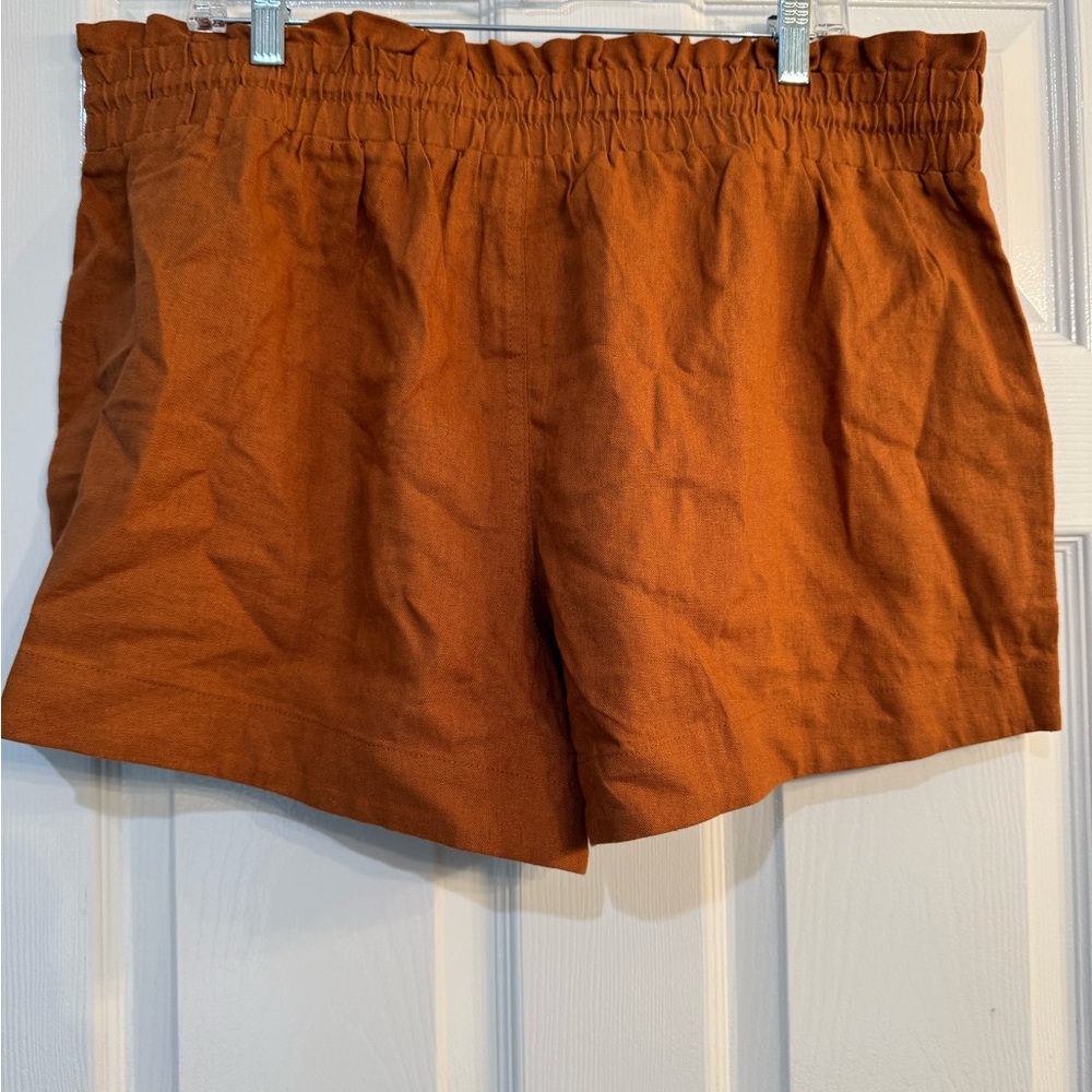 A New Day Linen Rust Orange High Waist Paperbag Shorts - Picture 2 of 6